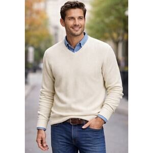 Vintage Y2K Structure Mens Oversized Sweater Ivory Preppy Grandpa Casual XL NWT